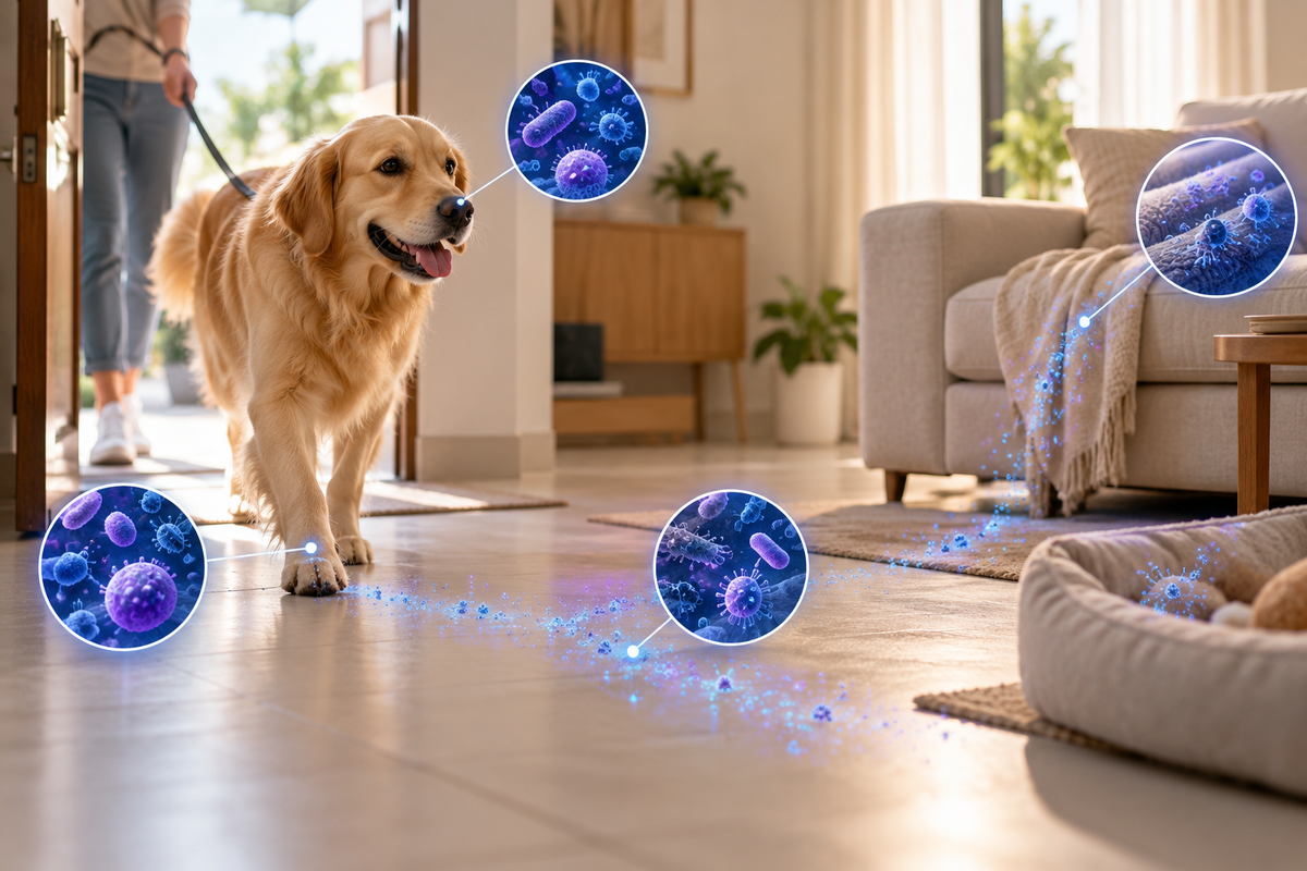 Dog entering a welcoming home after a walk
