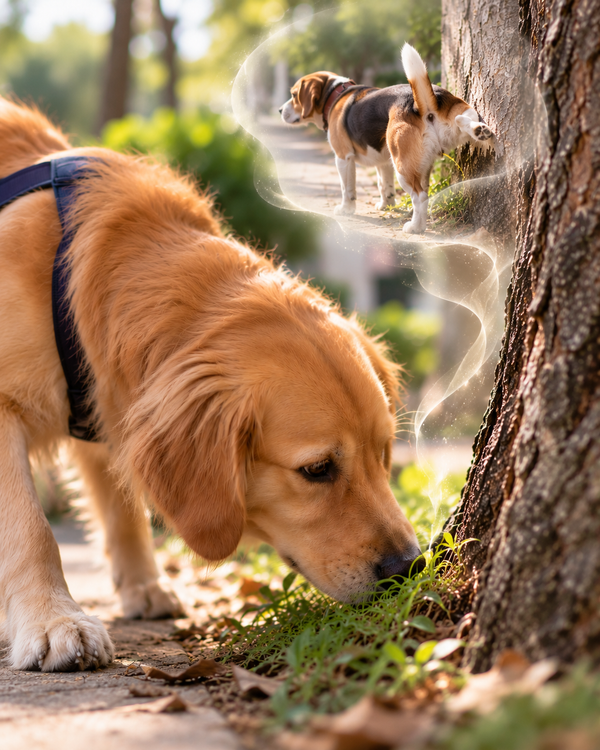Another dog investigating a scent-marking spot