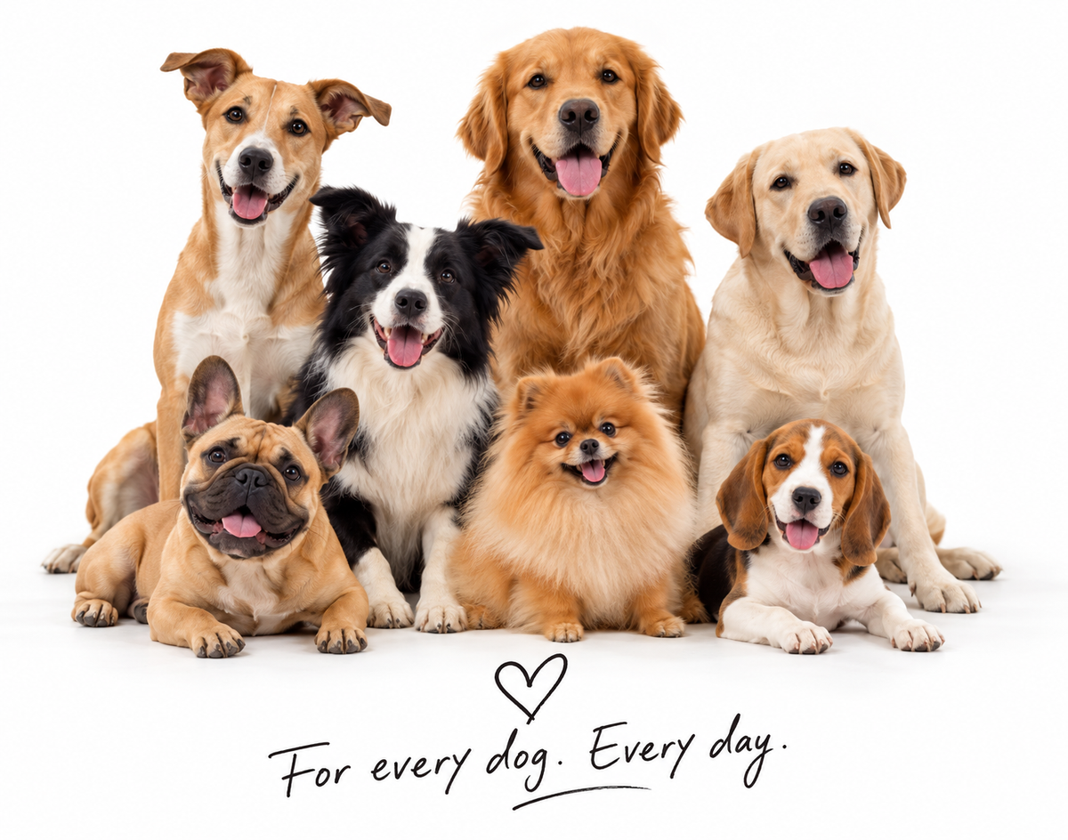Dogs together with the message For every dog. Every day.